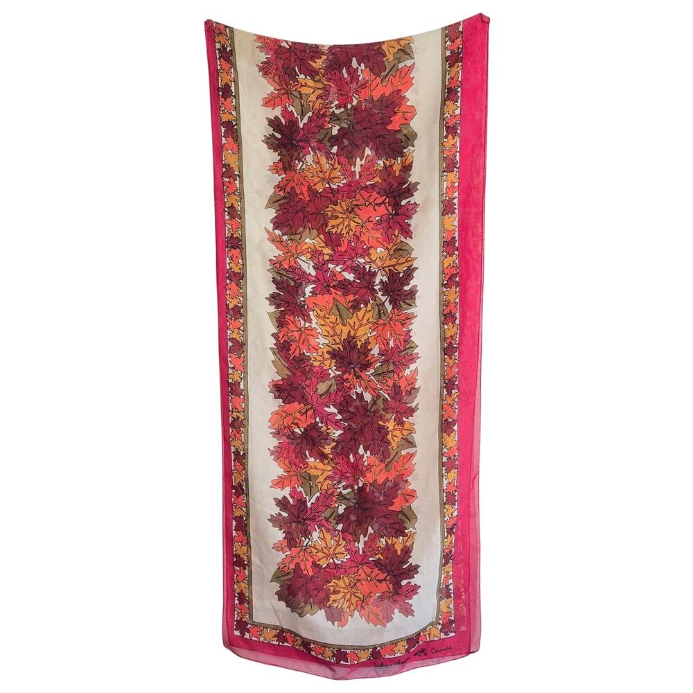 Vintage Jocelyne Mange Canada Sheer Autumn Maple Leaf Scarf – 13x60”